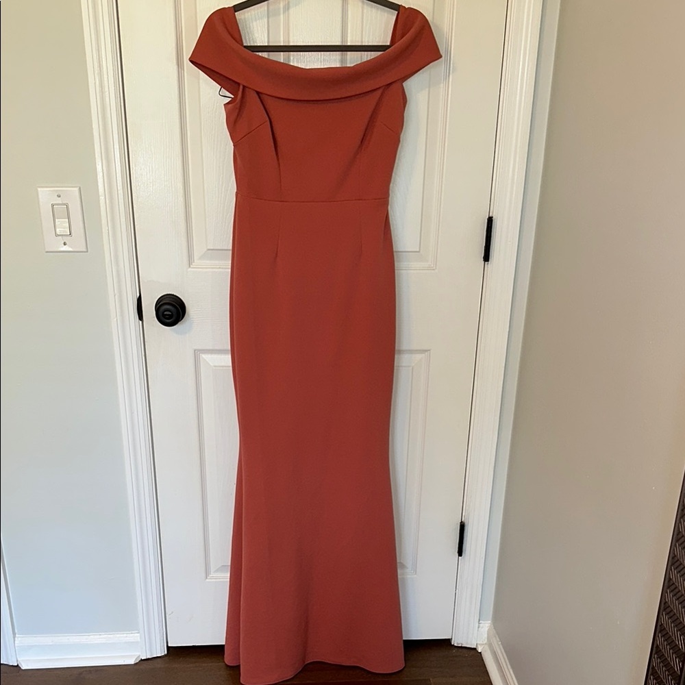 Katie May Rosewood Bridesmaid Legacy Off The Shoulder Trumpet Crepe Gown
